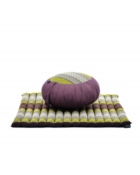 Leewadee Set de méditation - Set de méditation en kapok, coussin et tapis de méditation Zafu et Zabuton, Marron Vert