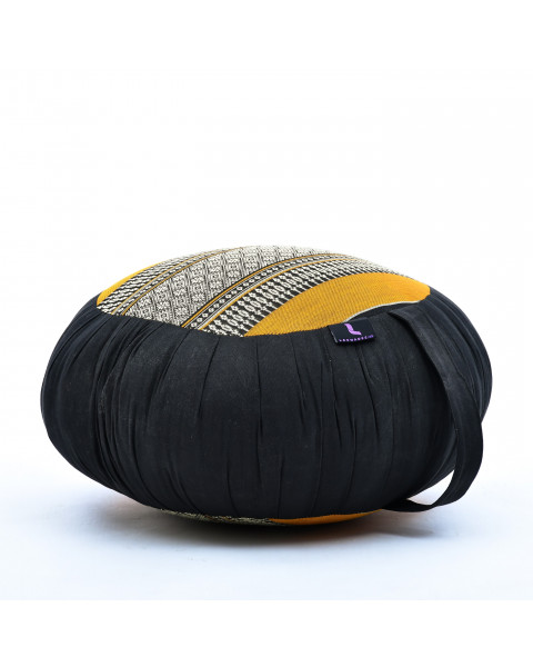 Leewadee Zafu Yoga Pillow – Round Meditation Cushion for Yoga Exercises, Light Floor Pillow Filled with Eco-Friendly Kapok, 14 x 8 inches, black orange