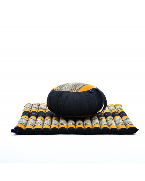 Leewadee Meditationskissen Set Sitzkissen Rund Zafu Yoga Kissen Zabuton Yogakissen Meditationskissen Meditation Zubehör Yoga Sitzkissen Yoga Meditationskissen, Kapok, Schwarz Orange