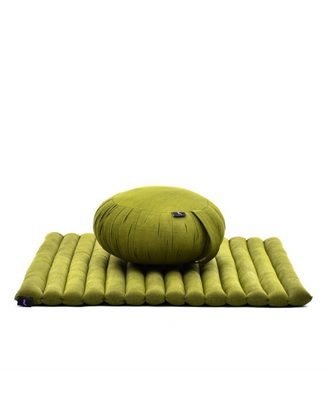 Leewadee set de meditación – Cojín de yoga Zafu y colchoneta de meditación Zabuton, asiento tailandés de kapok hecho a mano, set de 2, Verde