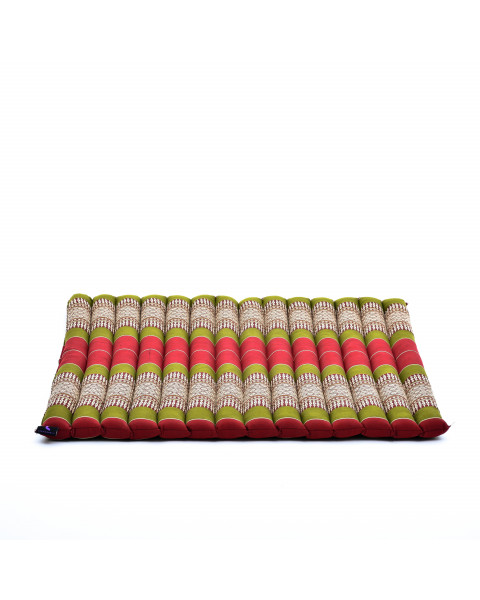 Leewadee Zabuton - Tapis Zabuton traditionnel enroulable et fait à la main, yoga mat épais rembourré en kapok, 70 x 70 cm, Vert Rouge