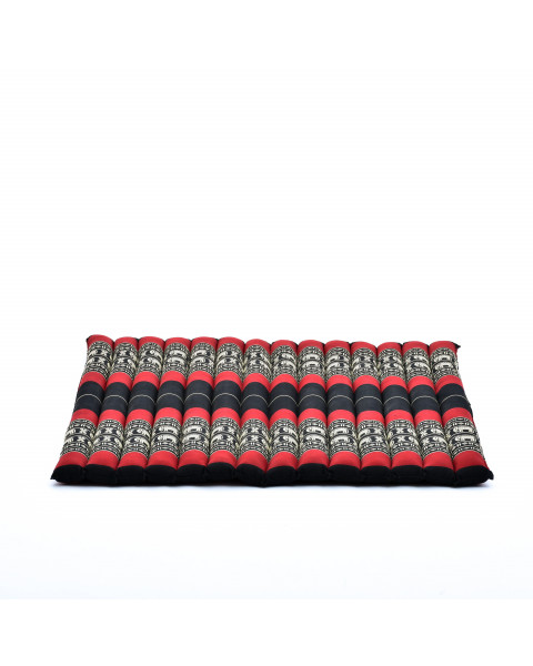 Leewadee Zabuton - Tapis Zabuton traditionnel enroulable et fait à la main, yoga mat épais rembourré en kapok, 70 x 70 cm, Noir Rouge