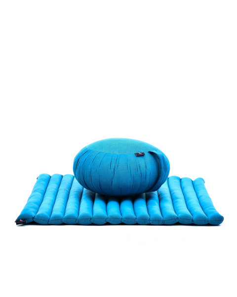 Leewadee Set de méditation - Set de méditation en kapok, coussin et tapis de méditation Zafu et Zabuton, Bleu Clair