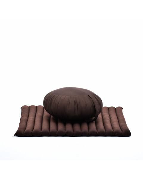 Leewadee Meditation Cushion Set – 1 Round Zafu Yoga Pillow and 1 Square Roll-Up Zabuton Mat Filled with Eco-Friendly Kapok, brown