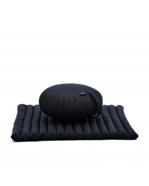 Leewadee set de meditación – Cojín de yoga Zafu y colchoneta de meditación Zabuton, asiento tailandés de kapok hecho a mano, set de 2, Negro
