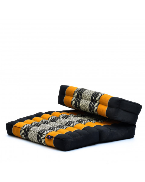 Leewadee faltbarer Meditationssitz Yoga Sitzkissen platzsparendes universelles Meditationsset ökologisches Naturprodukt, Kapok, 50 x 70 cm, Schwarz Orange