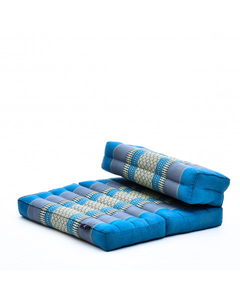 Leewadee asiento de meditación – Almohadilla plegable para hacer yoga, cojín para el suelo de kapok sin tratar hecho a mano, 50 x 70 cm, Azul Claro