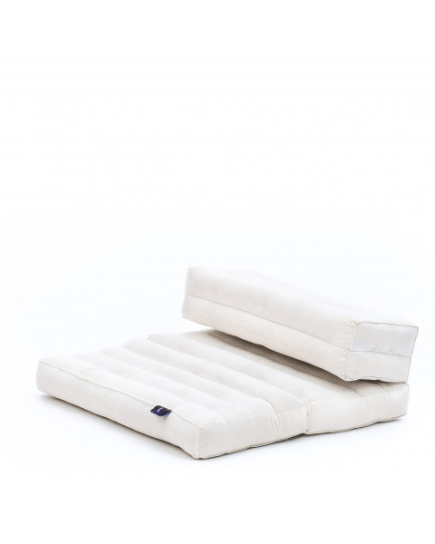Leewadee Foldable Floor Mattress – 2 in 1 Floor Meditation Mat for Yoga and Relaxation, Seating Futon with Kapok, 50 x 70 cm, Ecru