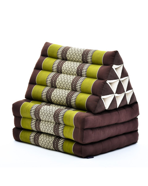 Leewadee 3-Fold Mat with Triangle Cushion – Comfortable TV Pillow, Foldable Mattress with Cushion Made of Eco-Friendly Kapok, 67 x 21 inches, brown green