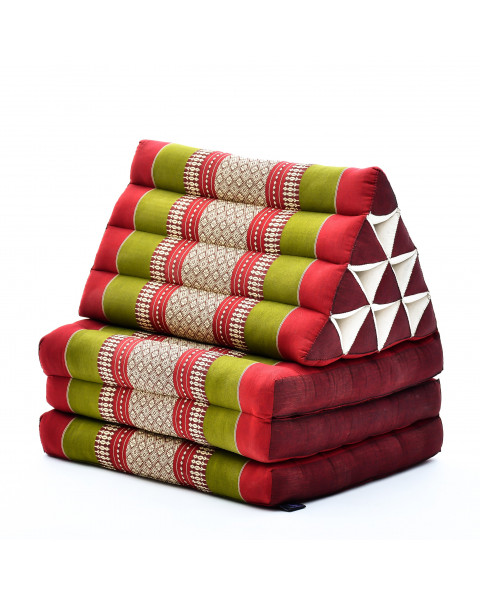 Leewadee 3-Fold Mat with Triangle Cushion – Comfortable TV Pillow, Foldable Mattress with Cushion Made of Eco-Friendly Kapok, 67 x 21 inches, green red