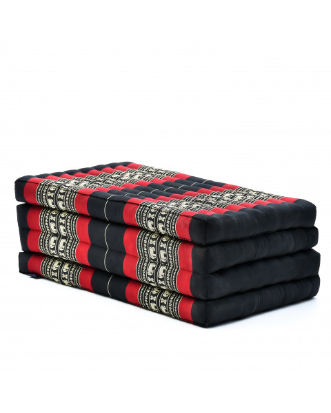 Leewadee futón plegable Standard – Colchoneta para doblar de kapok hecha a mano, colchón de invitados para el suelo, 200 x 70 cm, Negro Rojo