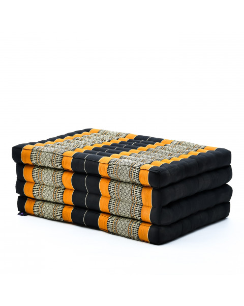 Leewadee Trifold Mattress Standard – Comfortable Thai Massage Pad, Foldable Floor Mattress Filled with Kapok, Perfect to Use as a Sleeping Mat 200 x 70 cm, Black Orange