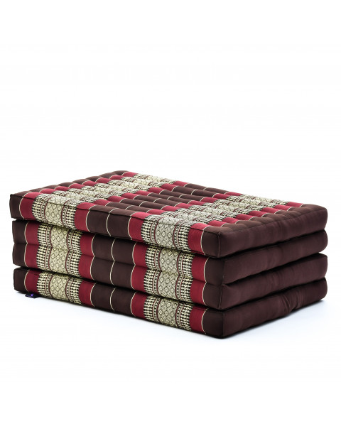 Leewadee futón plegable Standard – Colchoneta para doblar de kapok hecha a mano, colchón de invitados para el suelo, 200 x 70 cm, Marrón Rojo