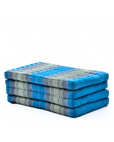Leewadee futón plegable Standard – Colchoneta para doblar de kapok hecha a mano, colchón de invitados para el suelo, 200 x 70 cm, Azul Claro