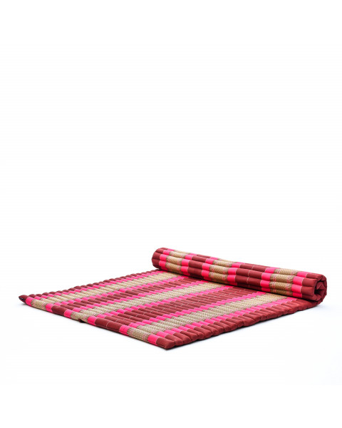 Leewadee materassino thailandese arrotolabile, XL: grande tappeto per dormire, spessa stuoia da massaggio, strumento in kapok, 190 x 145 cm, Rosso Marrone Rosa Fucsia