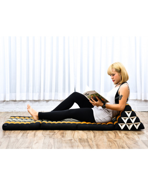 Leewadee materasso pieghevole a tre segmenti: comodo tappeto con cuscino triangolare in kapok fatto a mano, materasso thailandese, 170 x 53 cm, Nero Arancione