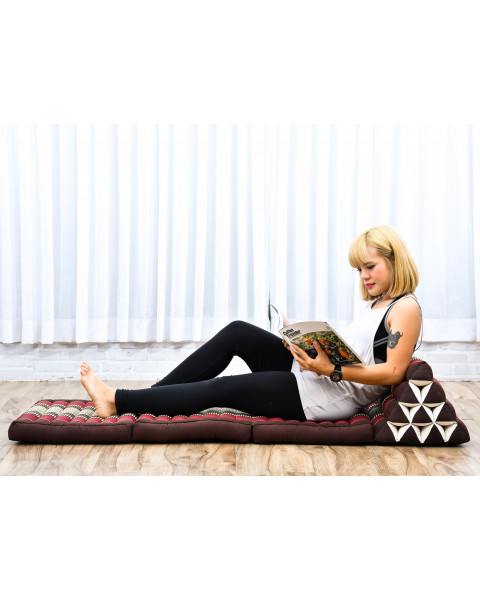 Leewadee Thai-Kissen Falt-Matratze Chill-Out Klapp-Matte Gepolsterte Lesestütze Boden-Liege-Matte mit Dreieck-Kissen Thai-Matte, Kapok, 170 x 53 cm, Braun Rot