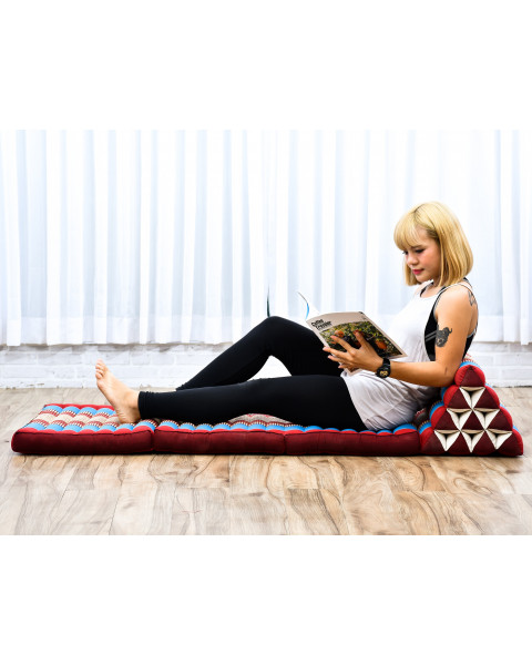 Leewadee Tapis de sol - Matelas avec coussin en kapok, lit thaïlandais fait à la main, 3 éléments pliants, 170 x 53 cm, Bleu Rouge