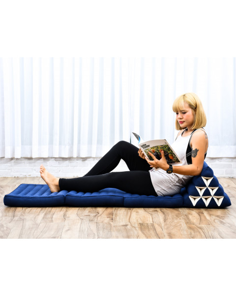 Leewadee - Comfortable Japanese Floor Mattress Used As Thai Floor Bed With Triangle Cushion, Futon Mattress Or Thai Massage Mat, 67 x 21 inches, Blue