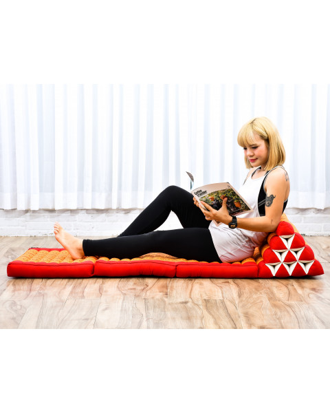 Leewadee - Comfortable Japanese Floor Mattress - Thai Floor Bed With Triangle Cushion - Futon Mattress - Thai Massage Mat, 67 x 21 inches, Orange Red, Kapok Filling