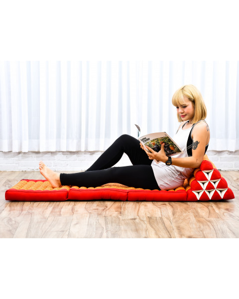 Leewadee Tapis de sol - Matelas avec coussin en kapok, lit thaïlandais fait à la main, 3 éléments pliants, 170 x 53 cm, Orange Rouge