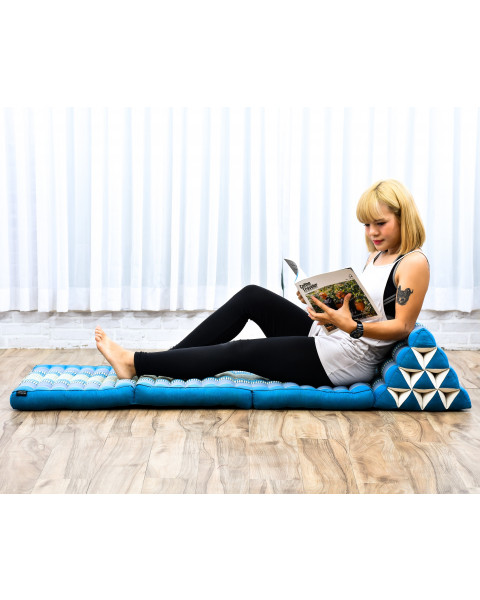 Leewadee - Comfortable Japanese Floor Mattress - Thai Floor Bed With Triangle Cushion - Futon Mattress - Thai Massage Mat, 67 x 21 inches, Light Blue, Kapok Filling