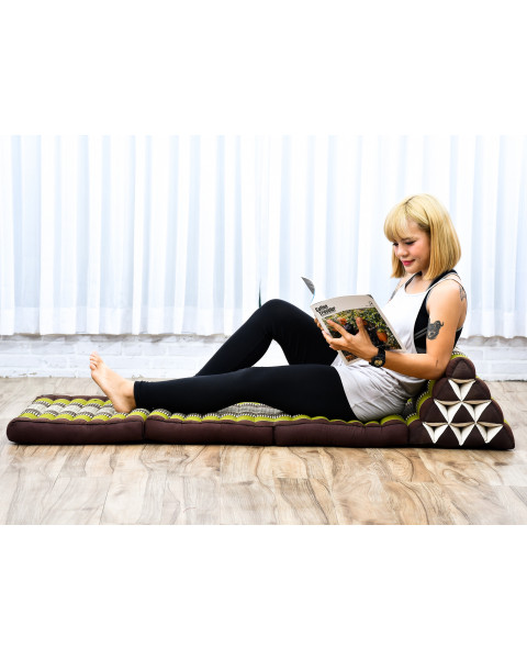 Leewadee - Comfortable Japanese Floor Mattress - Thai Floor Bed With Triangle Cushion - Futon Mattress - Thai Massage Mat, 67 x 21 inches, Brown Green, Kapok Filling