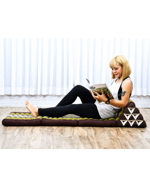 Leewadee - Comfortable Japanese Floor Mattress Used As Thai Floor Bed With Triangle Cushion, Futon Mattress Or Thai Massage Mat, 170 x 53 cm, Brown Green