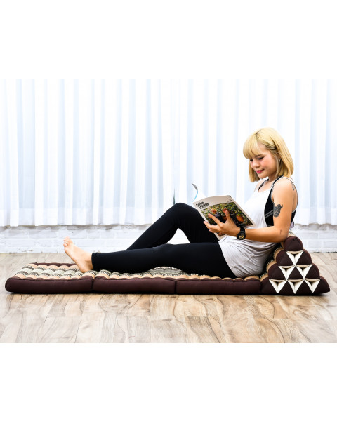 Leewadee - Comfortable Japanese Floor Mattress - Thai Floor Bed With Triangle Cushion - Futon Mattress - Thai Massage Mat, 67 x 21 inches, Brown, Kapok Filling