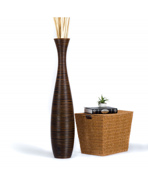 Leewadee Große Deko Bodenvase Für Dekozweige, Hohe Standvase Für Pampasgras, Design Holzvase, 110 cm, Braun