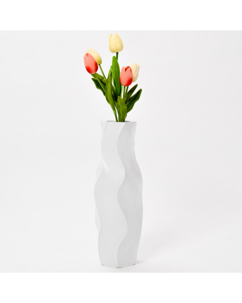 Leewadee piccolo vaso da terra: vaso basso, elemento decorativo fatto a mano in legno di mango, vaso per rami decorativi, 36 cm, Bianco