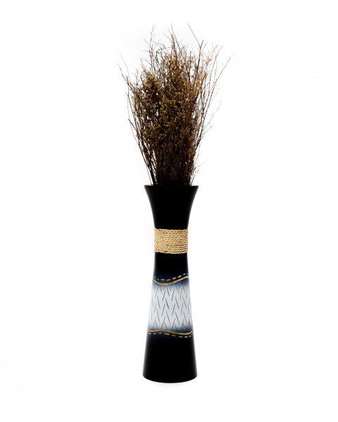 Leewadee Vase à poser au sol - Vase à poser au sol pour branches décoratives, vase haut design en bois de manguier, 36 cm, Noir Blanc