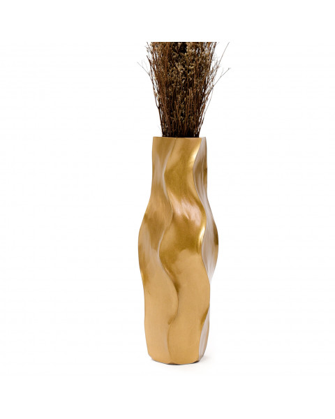 Leewadee piccolo vaso da terra: vaso basso, elemento decorativo fatto a mano in legno di mango, vaso per rami decorativi, 36 cm, Oro