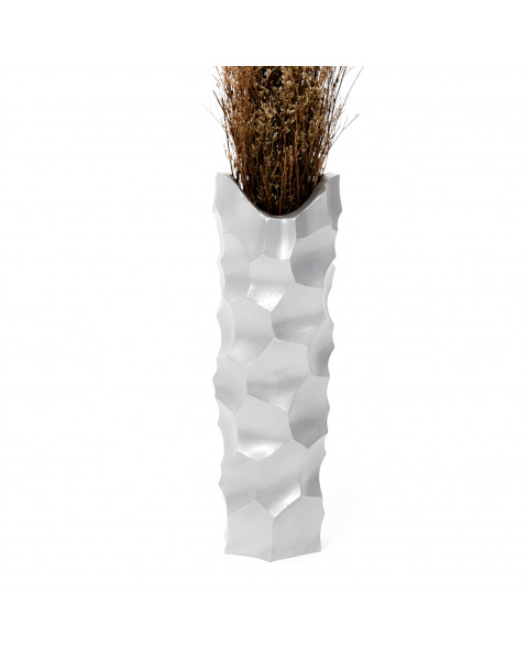 Leewadee piccolo vaso da terra: vaso basso, elemento decorativo fatto a mano in legno di mango, vaso per rami decorativi, 36 cm, Argento