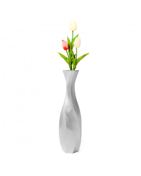 Leewadee Kleine Bodenvase für Dekozweige hohe Standvase Design Holzvase, Holz, 36 cm, Silber