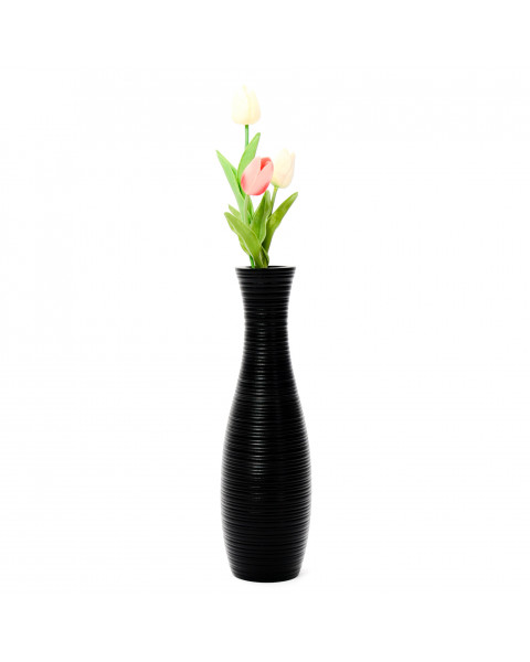 Leewadee piccolo vaso da terra: vaso basso, elemento decorativo fatto a mano in legno di mango, vaso per rami decorativi, 36 cm, Nero