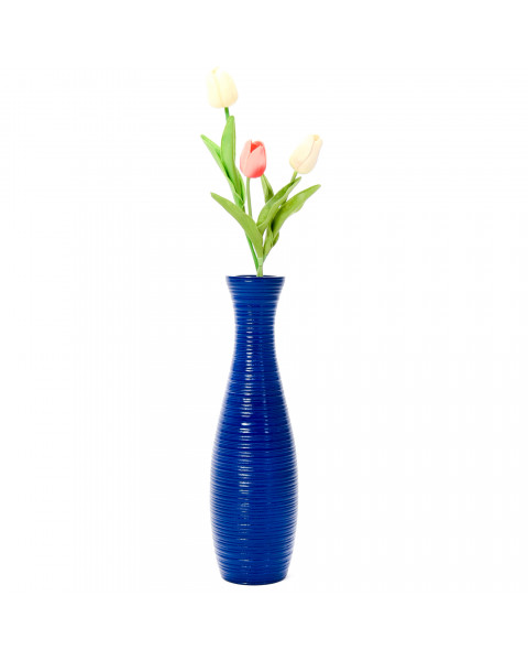 Leewadee Blue Home Decor Floor Vase - Wooden Boho Vase For Pampas Grass, 14 inches Tall