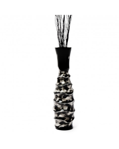 Leewadee Vase à poser au sol - Vase à poser au sol pour branches décoratives, vase haut design en bois de manguier, 36 cm, Noir