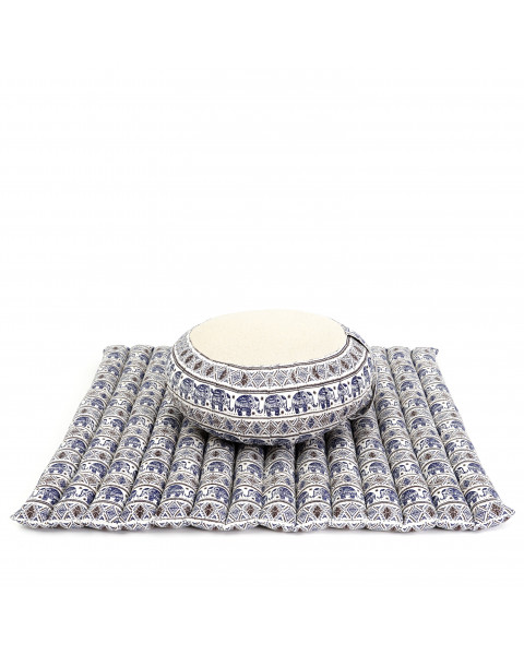 Leewadee Set de méditation - Set de méditation en kapok, coussin et tapis de méditation Zafu et Zabuton, Bleu Blanc