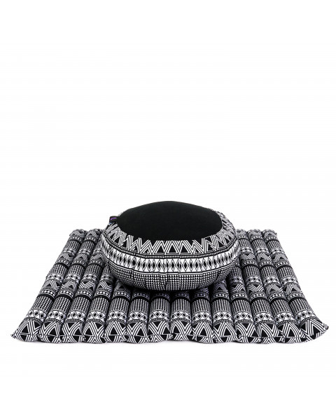 Leewadee set de meditación – Cojín de yoga Zafu y colchoneta de meditación Zabuton, asiento tailandés de kapok hecho a mano, set de 2, Negro Blanco