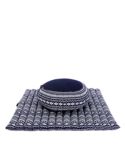 Leewadee Set de méditation - Set de méditation en kapok, coussin et tapis de méditation Zafu et Zabuton, Bleu Blanc