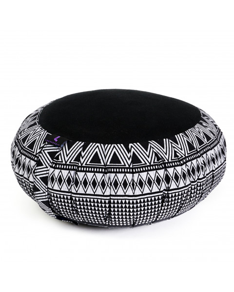 Leewadee Zafu Yoga Pillow – Round Meditation Cushion for Yoga Exercises, Light Floor Pillow Filled with Eco-Friendly Kapok, 14 x 14 x 8 inches, black white