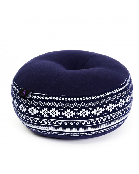 Leewadee Zafu Pillow – Round Meditation Cushion for Yoga Exercises, Small Floor Pillow Filled with Eco-Friendly Kapok, 12 x 5 inches, blue white