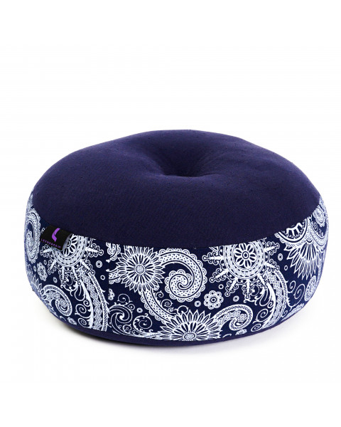Leewadee Zafu Pillow – Round Meditation Cushion for Yoga Exercises, Small Floor Pillow Filled with Eco-Friendly Kapok, 12 x 5 inches, blue white