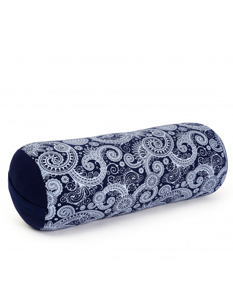 Leewadee grande yoga bolster: supporto per pilates allungato, cuscino da meditazione, realizzato a mano in kapok naturale, 60 x 25 x 25 cm, Blu Bianco