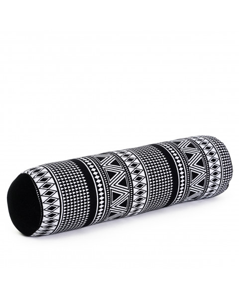 Leewadee Pilates Rolle Nackenstütze kleines Yoga Bolster Yogakissen ökologisches Naturprodukt, Kapok, 50 x 15 x 15 cm, Schwarz Weiß