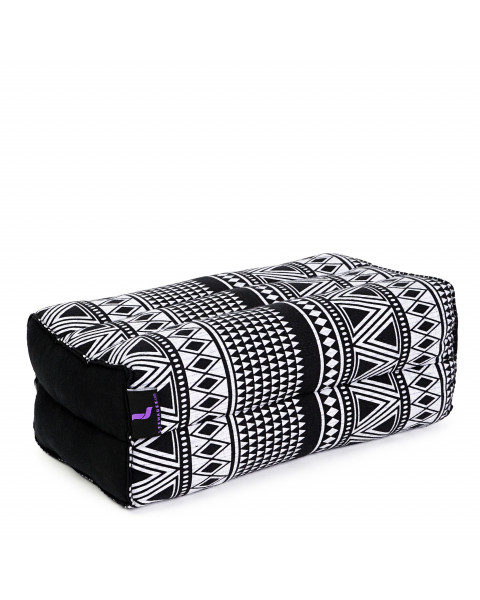 Leewadee Bloc de yoga - Yoga bloc en kapok fait à la main, coussin brique en kapok artisanal pour le yoga, 35 x 18 x 12 cm, Noir Blanc