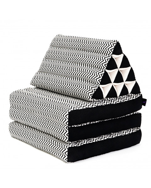 Leewadee 3-Fold Mat with Triangle Cushion – Comfortable TV Pillow, Foldable Mattress with Cushion Made of Eco-Friendly Kapok, 67 x 21 inches, black white