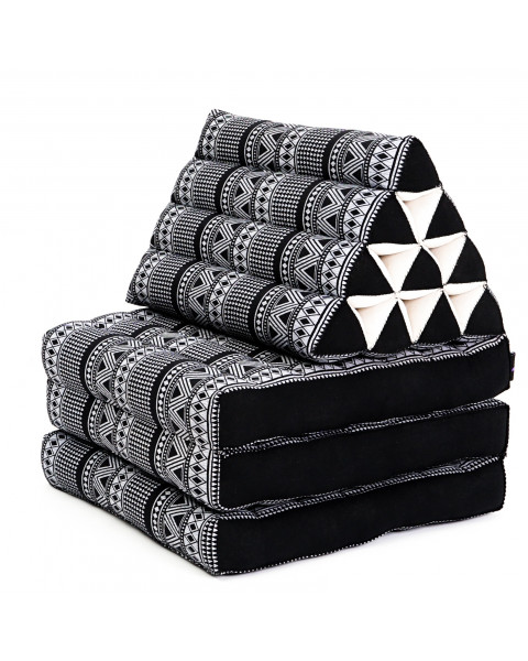 Leewadee 3-Fold Mat with Triangle Cushion – Comfortable TV Pillow, Foldable Mattress with Cushion Made of Eco-Friendly Kapok, 67 x 21 inches, black white