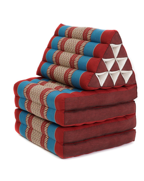 Leewadee 4-Fold Mat with Triangle Cushion – Firm TV Pillow, Foldable Mattress with Cushion Made of Eco-Friendly Kapok, 89 x 20 inches, blue red